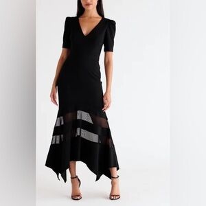 NWT Xscape Size 12 V-Neck Scuba V-Neck Black Evening Dress